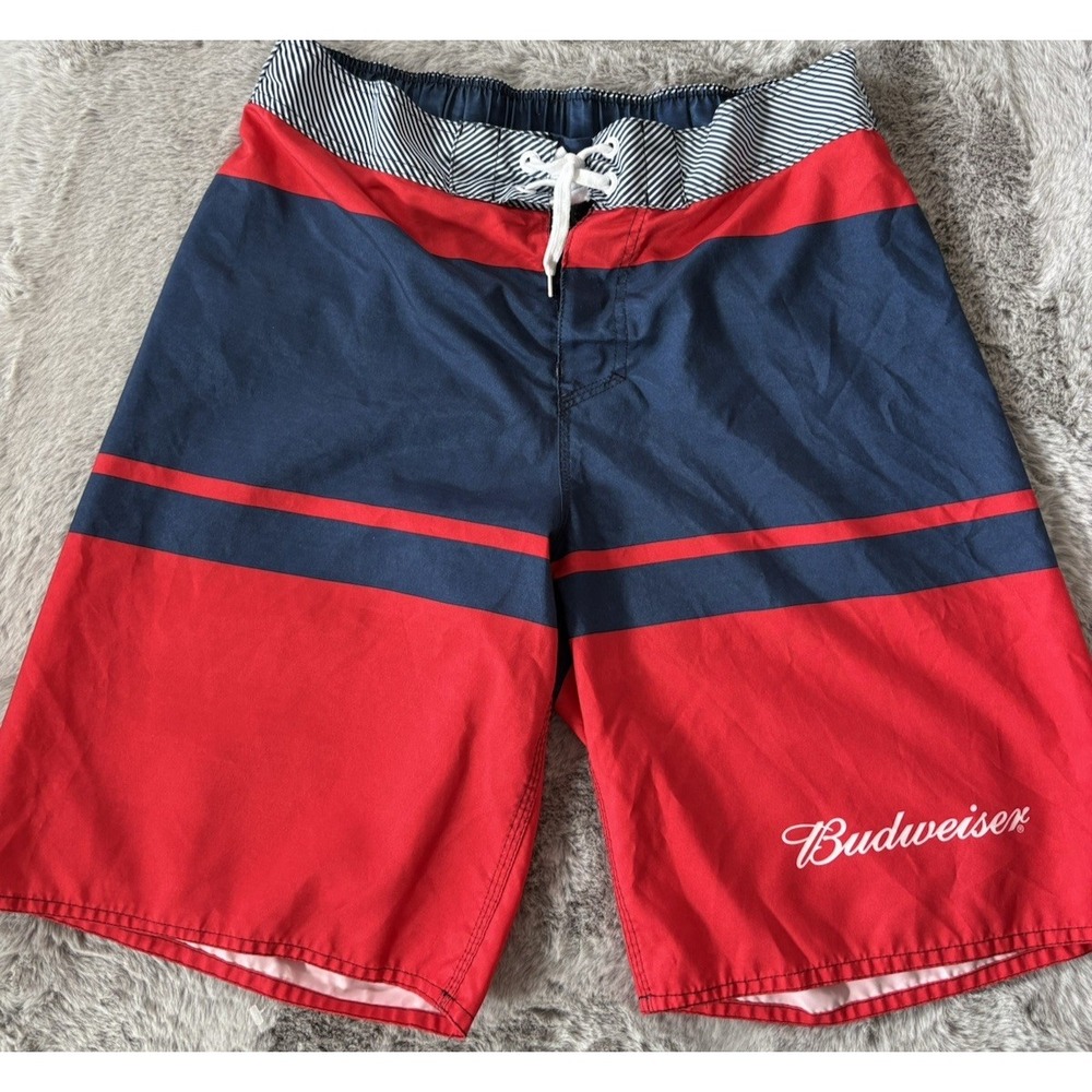 Budweiser Board Shorts Swim TrunksSize L 36/38 Red White Blue‎ patriotic